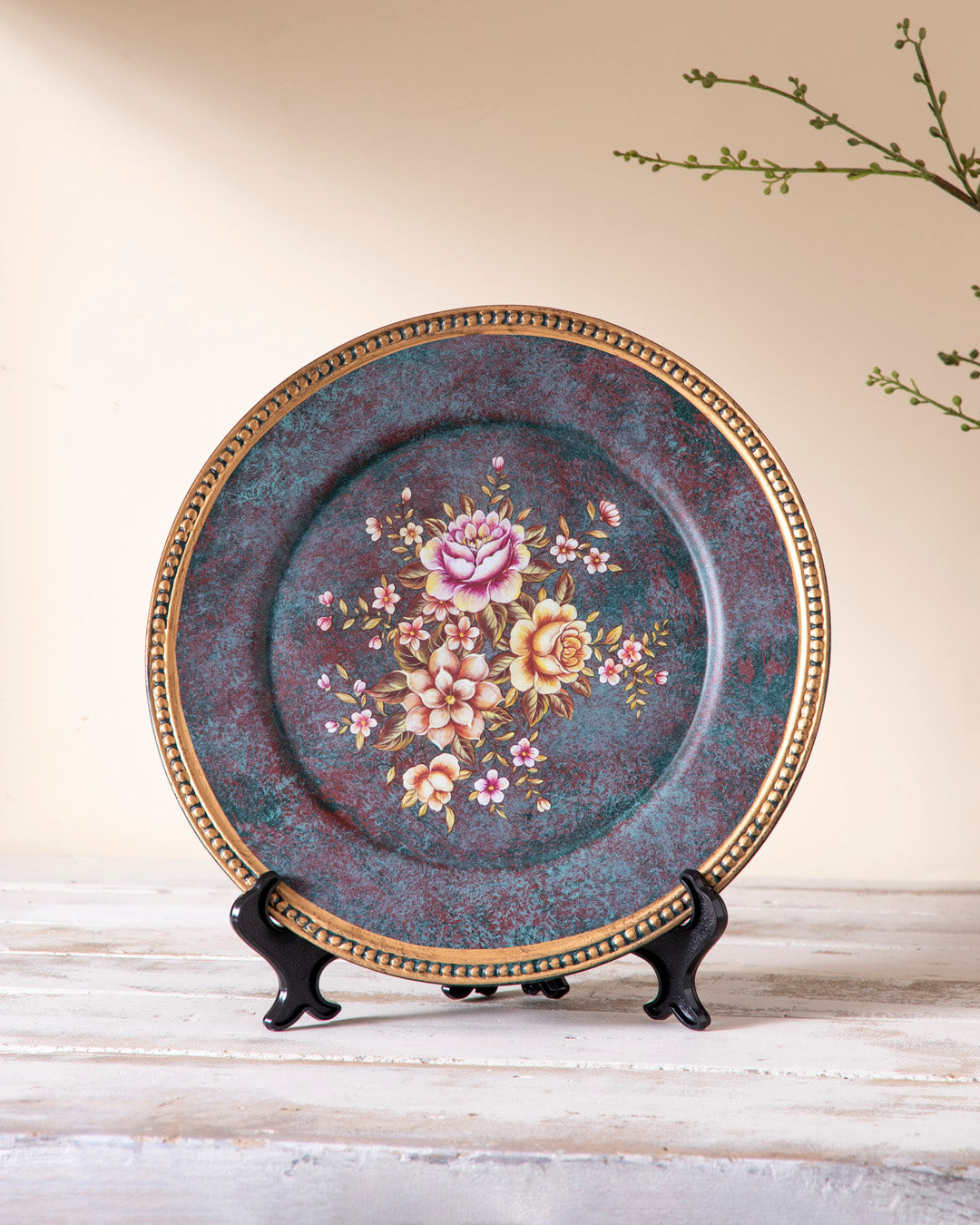 Rustic Rose Decorative Plate - 33 cm