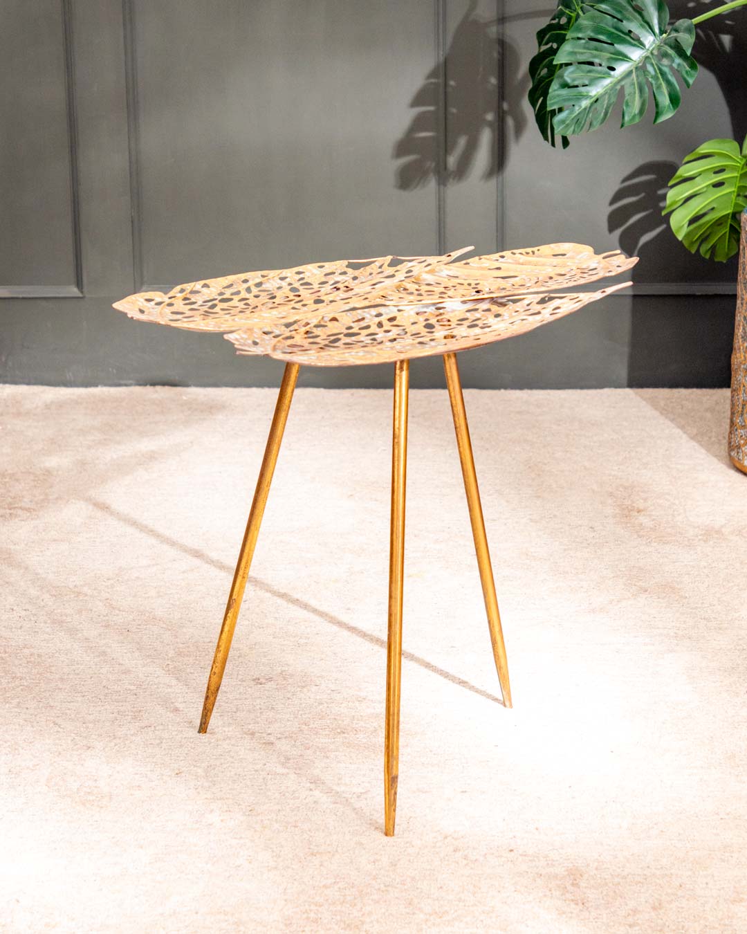 Palm Leaf Gold Side Table