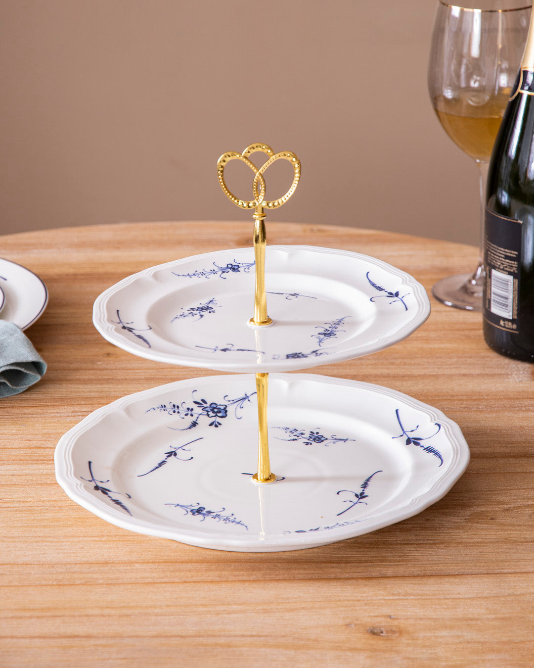 Blue Floral Scroll 2-Tier Cake stand