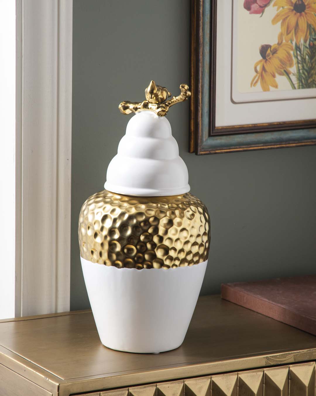 Gold Honeycomb Accent Temple Jar - Small - 37 cm