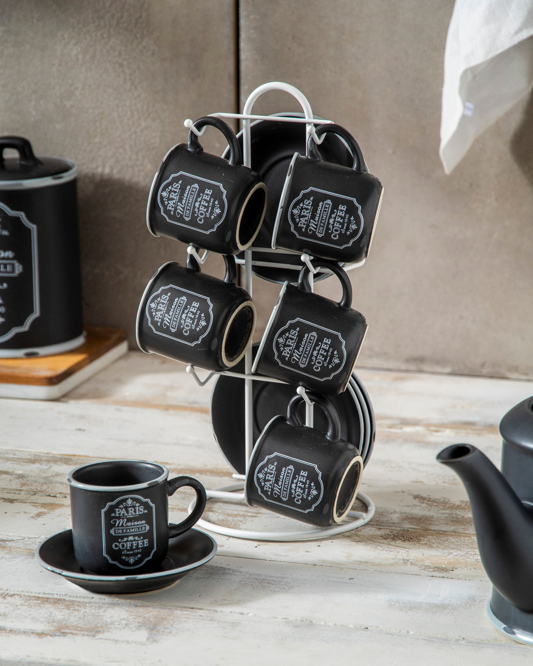 'Paris Maison De Famille' Teacups & Saucer - Set of 6