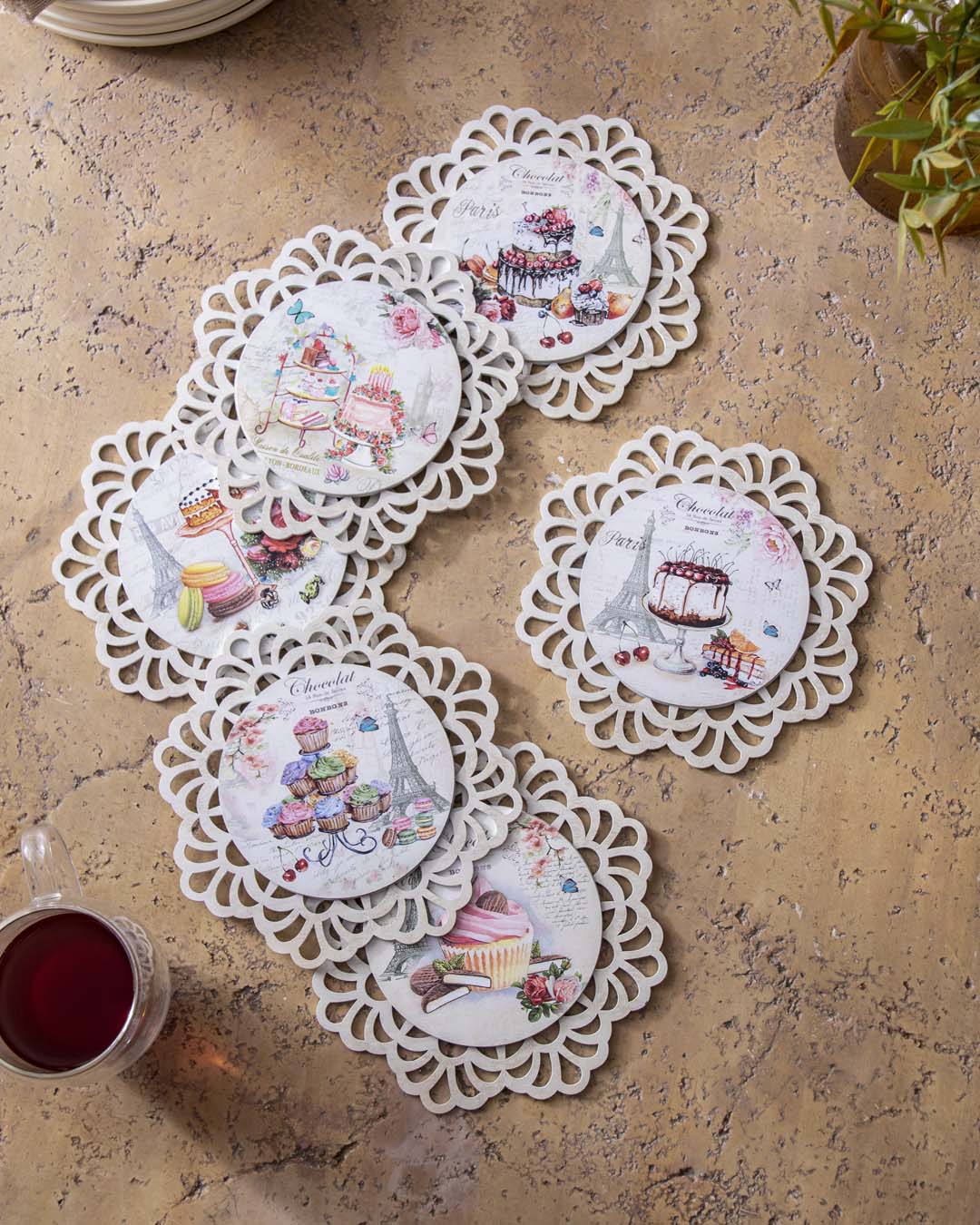Parisian Dessert Lace-Edged Trivets - Set Of 6