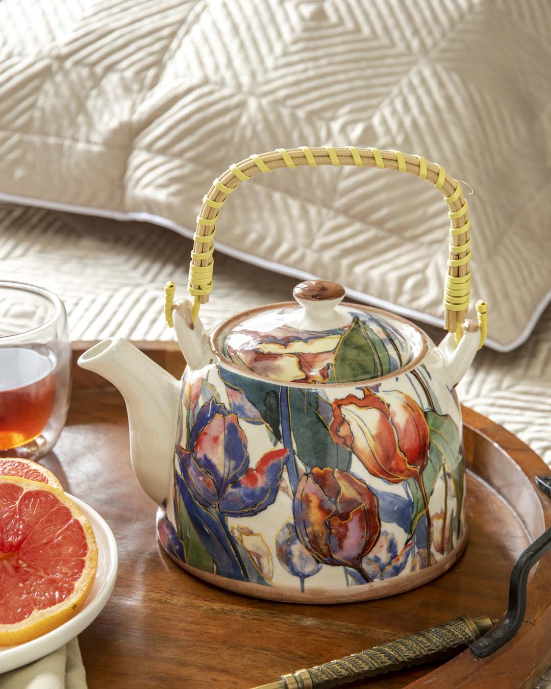 Tulips Ceramic Tea Kettle