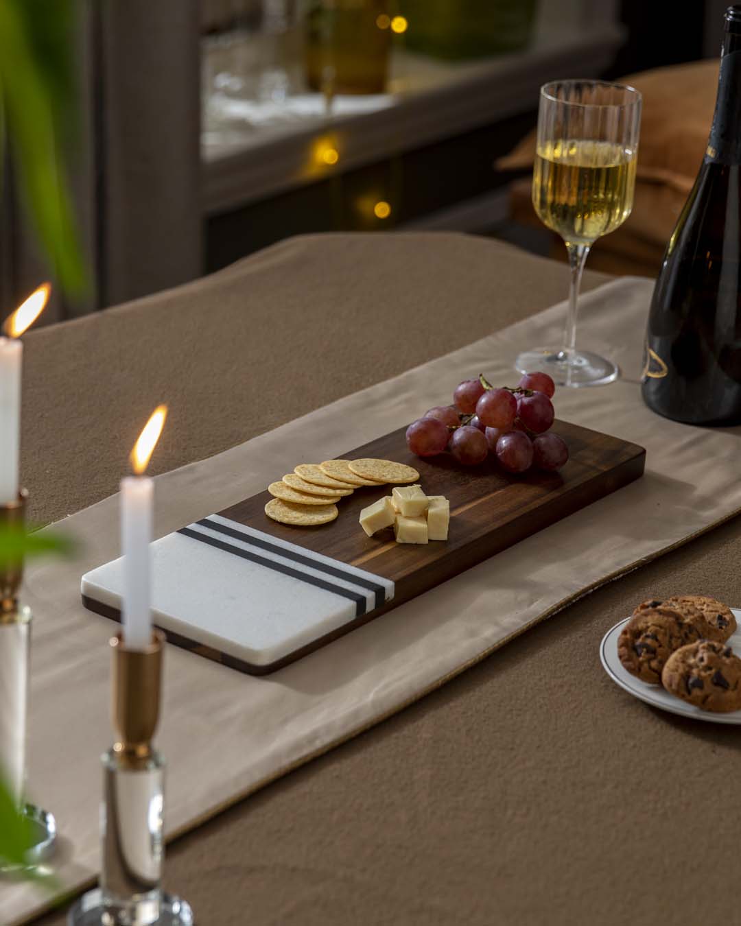 Marble And Wood Stripe Serving Tray