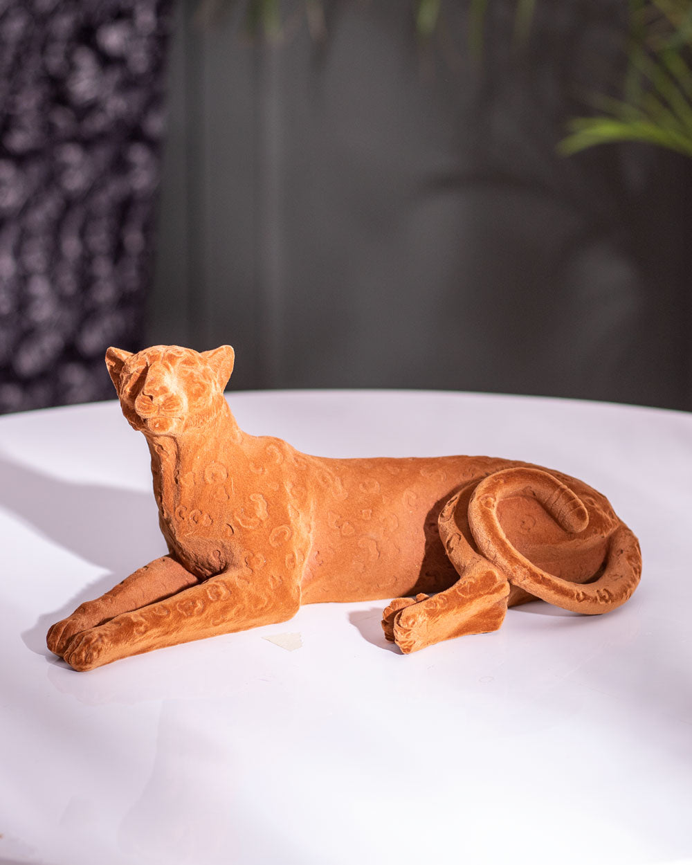 Velvet Flocking Panther Statue - Amber