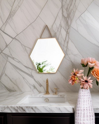 Golden Hanging Hexagonal Mirror - Small