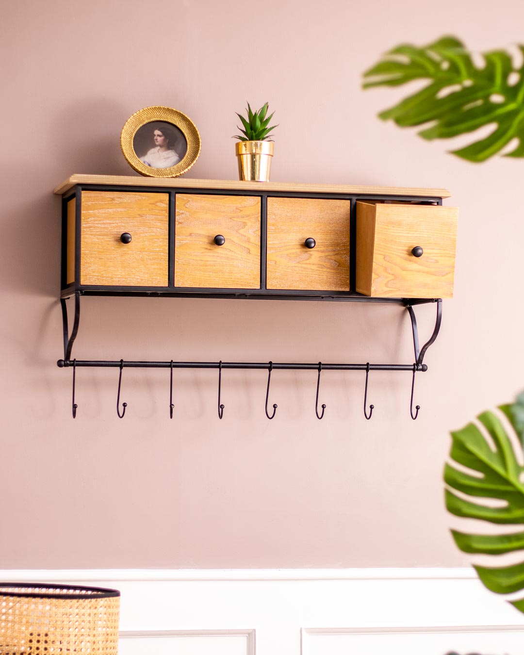 'Rustic Charm' Wooden Wall Cabinet - 4 Drawer