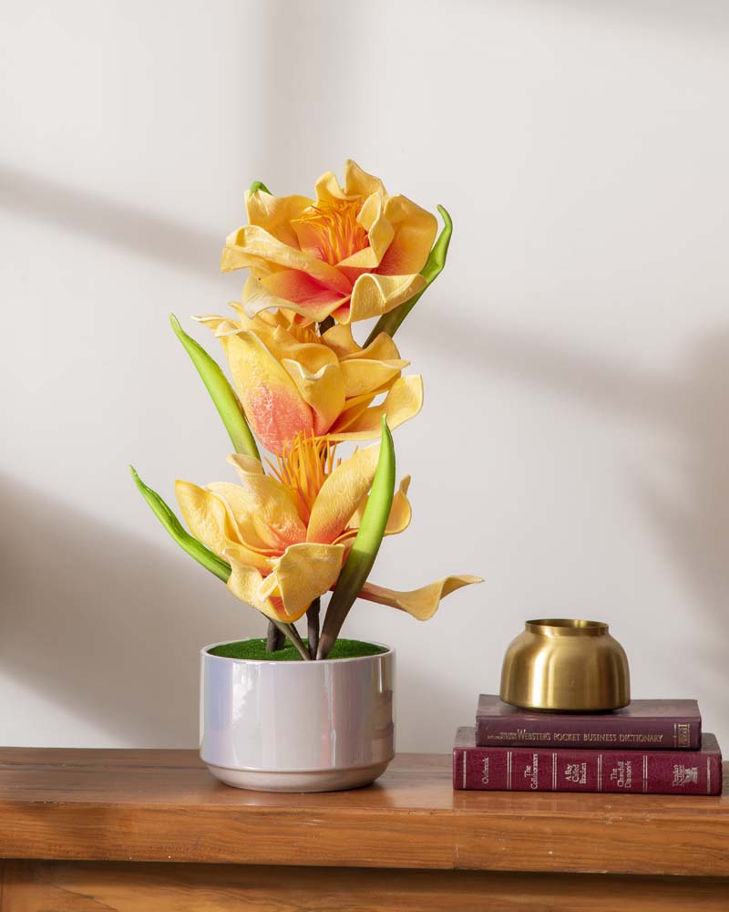 Golden Lily Bloom Artificial Flower Arrangement