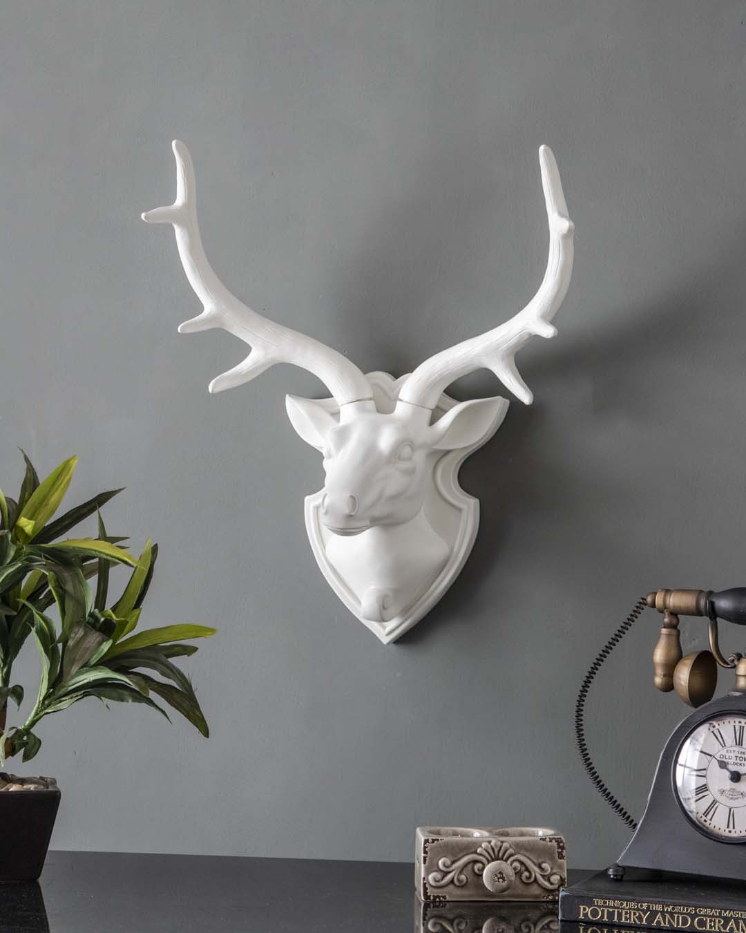 Wall Mounted Deer Plaque - White