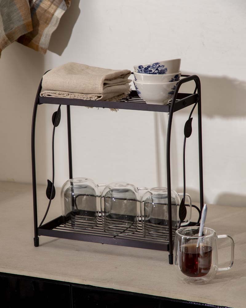 2-Tier Metal Leaf Design Storage Rack
