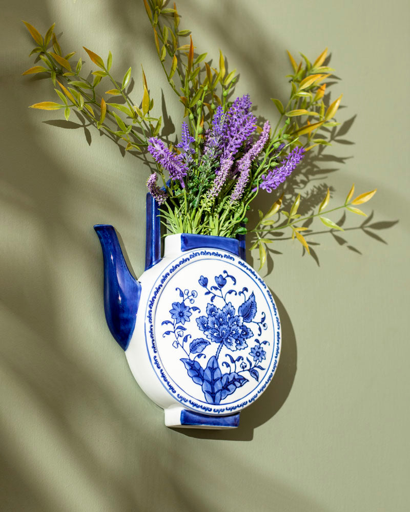 Heritage Blue & White - Wall Mounted Planter Kettle