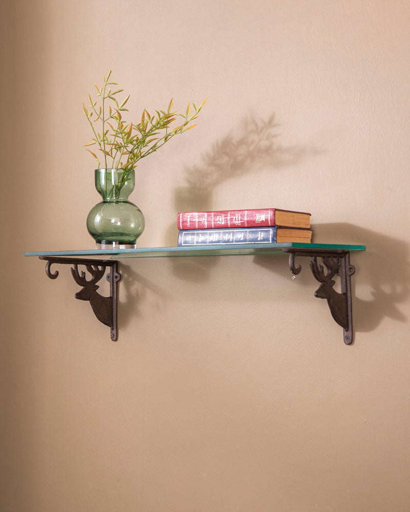 'Rein Deer' Cast Iron Decorative Shelf Set With Glass