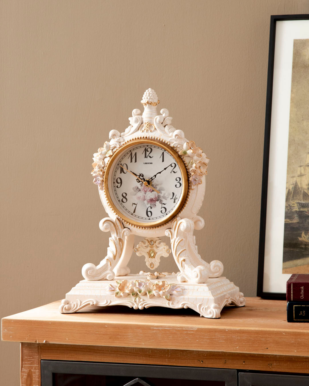 Antique Grace Floral Table Clock