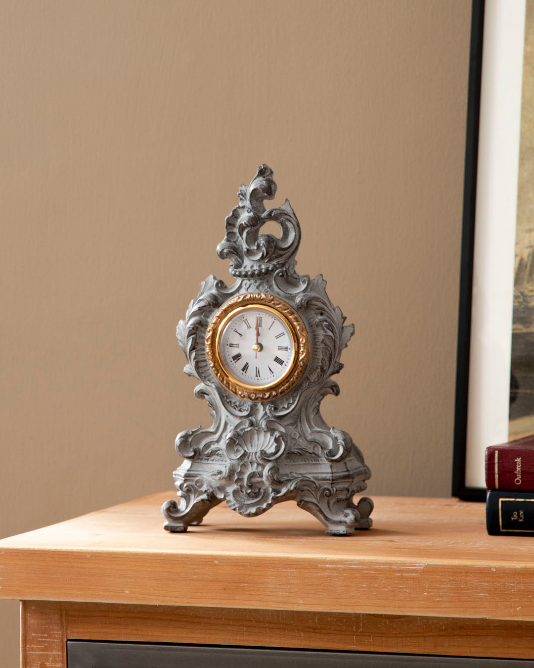 Rustic Grey Victorian Table Top Clock
