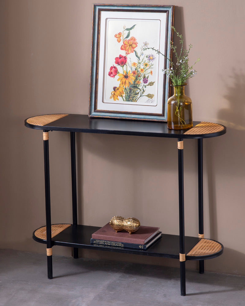 Modern Black Cane Console Table
