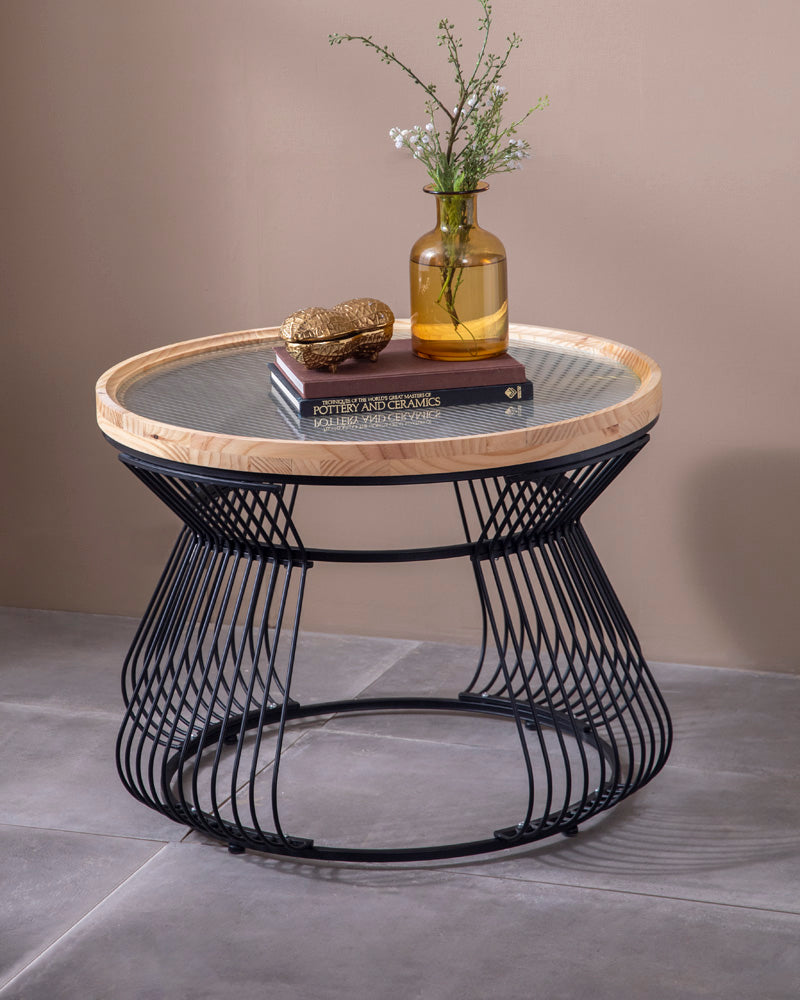 Eclipse Ribbed Glass Top Wire Frame Coffee Table