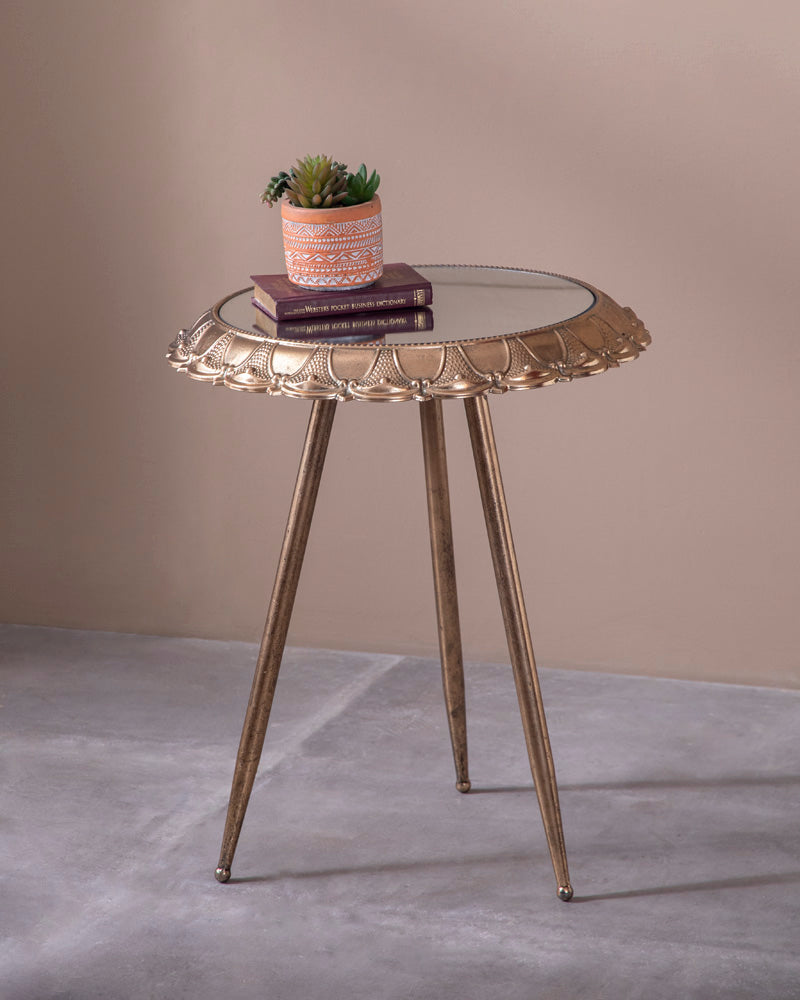Golden Petal Mirroe Top Accent Table