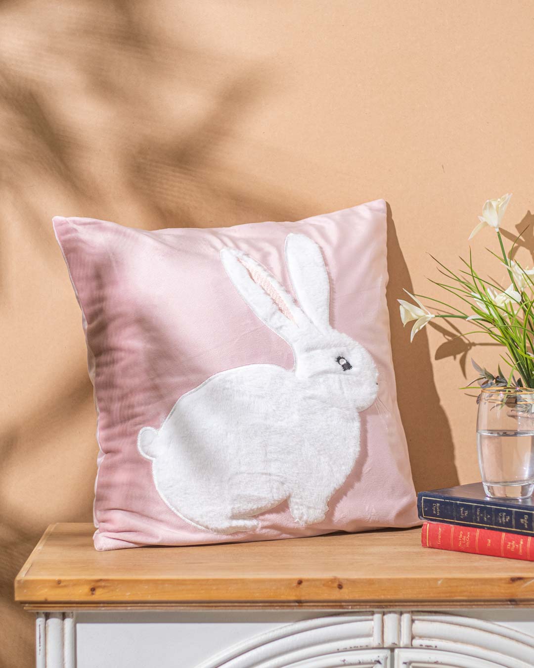 Rabbit Embroidery Cushion Cover - Pink