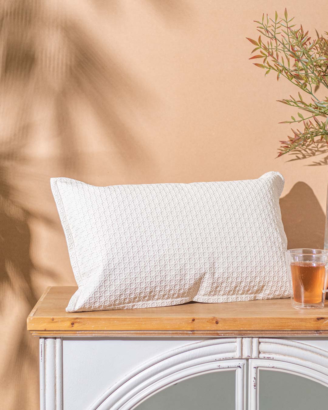 Diagonal Lattice Cushion Cover - White