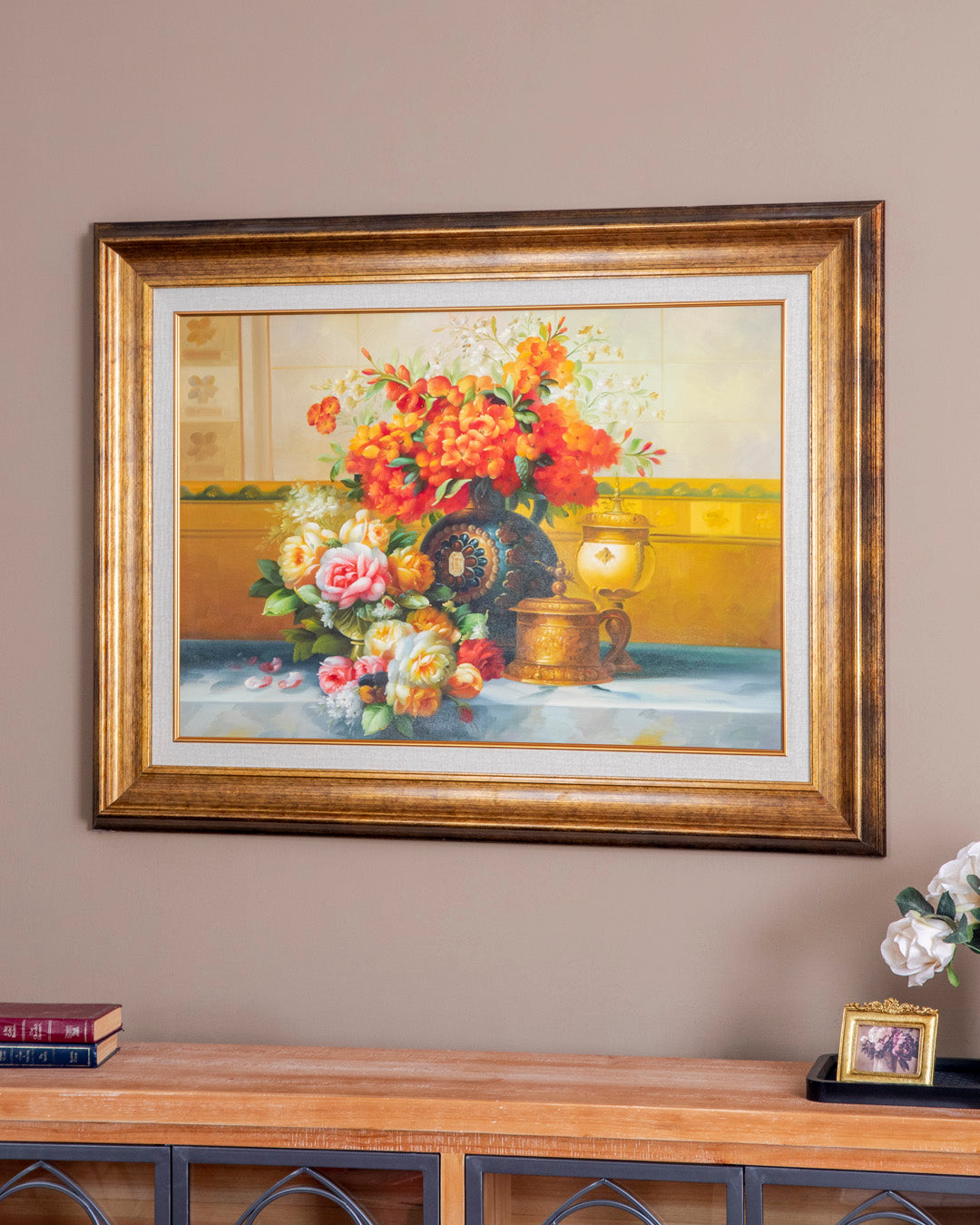 'Classic Floral Bouquet' Handmade Oil Painting - 34x46 Inches