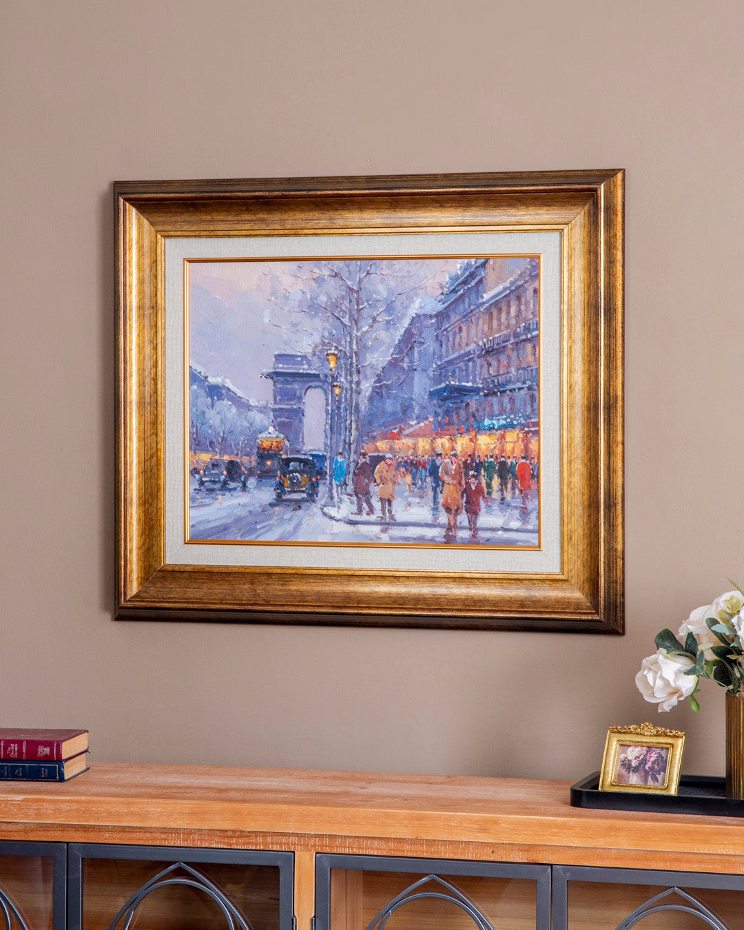 'Paris Winter Season' Handmade Oil Painting - 28x32 Inch