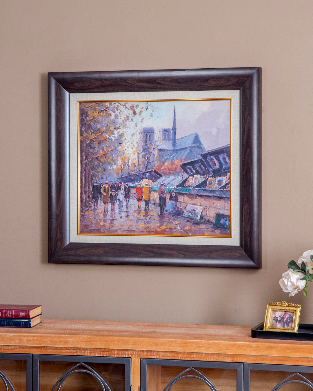 'Les Bouquinistes' Handmade Oil Painting - 28x32 Inch