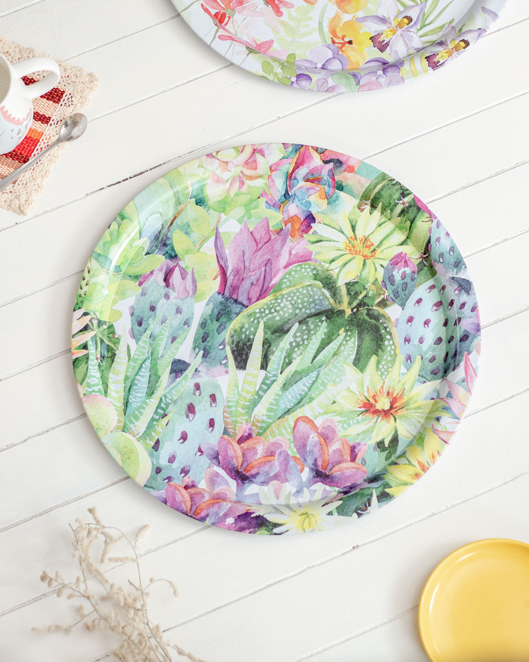 'Succulents' Round Serving Tray - Set Of 2