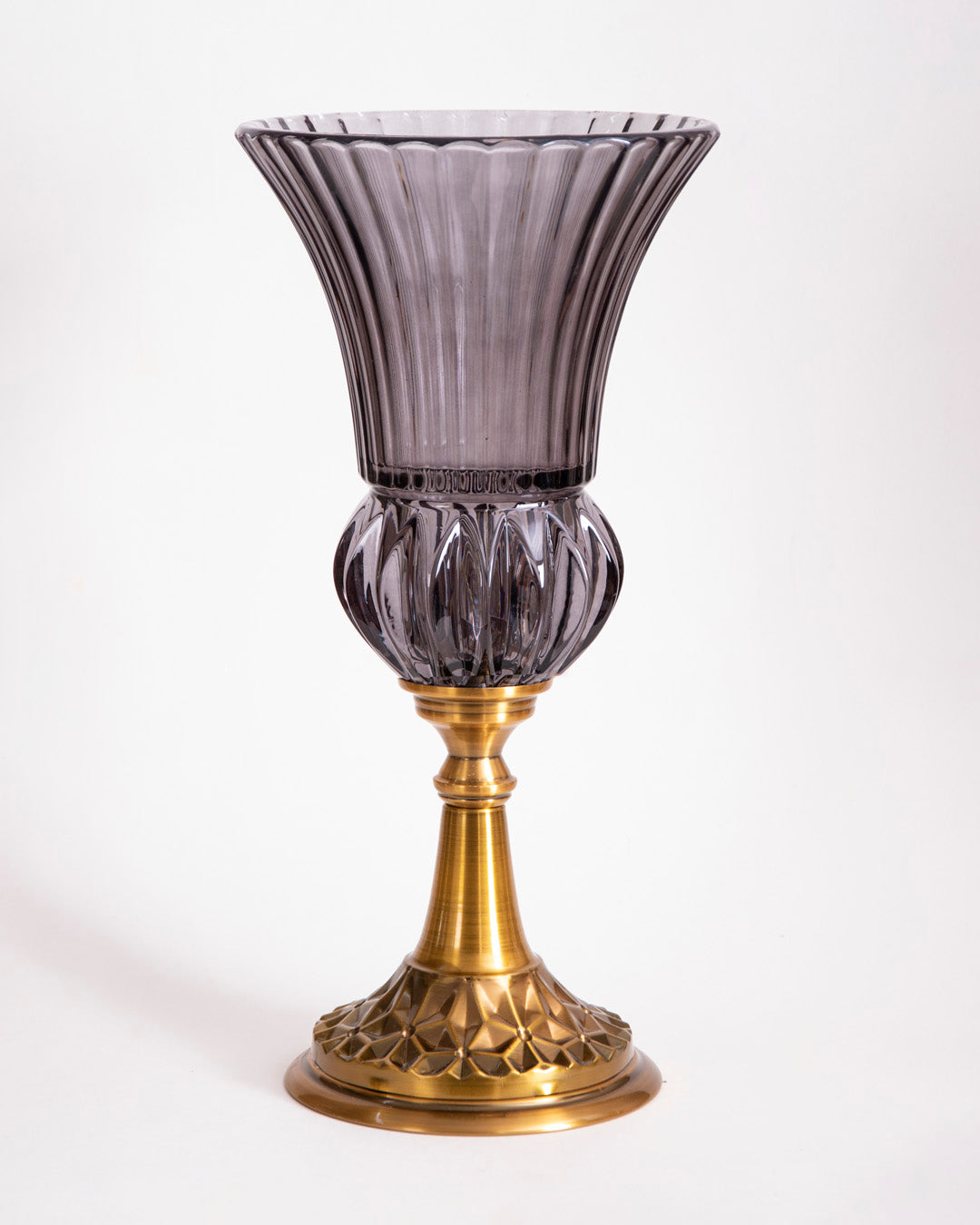 Ribbed Trumpet Glass Vase - Smoke