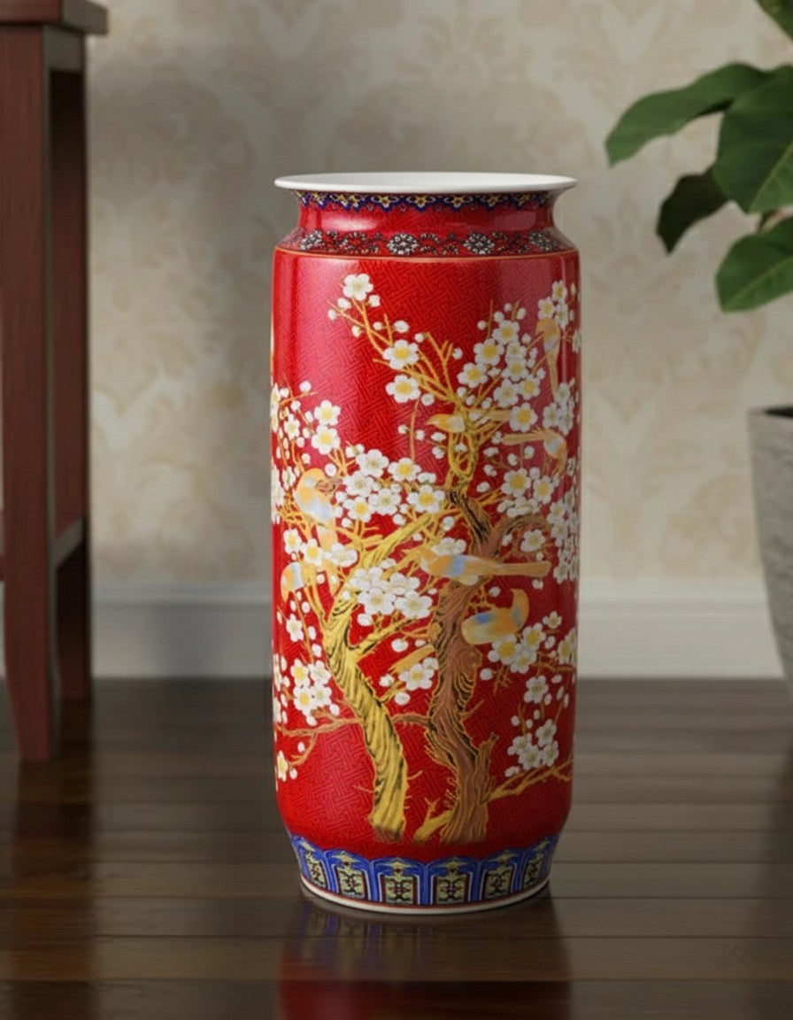 Whispering Petals Harmony Cylinder Vase - Red