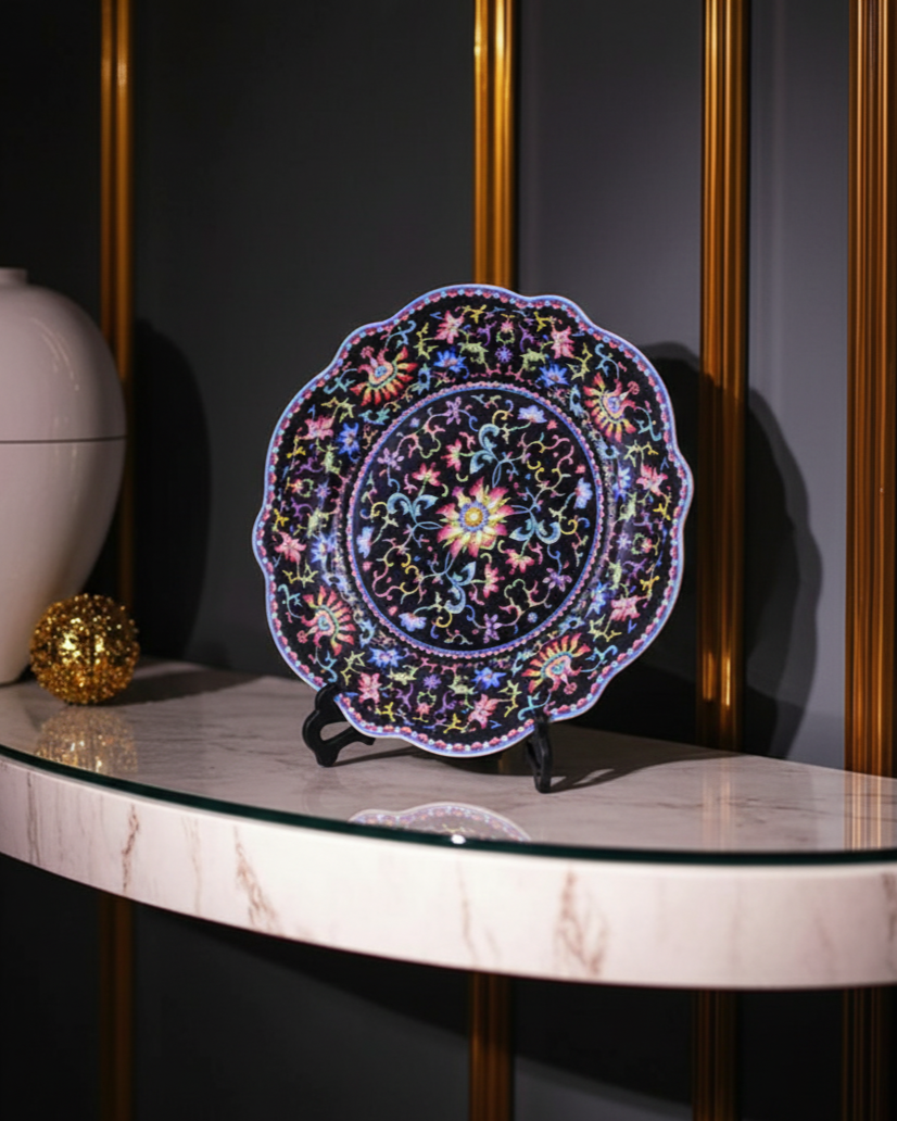 Royal Floral Enamel Decorative Plate - Blue 21 cm