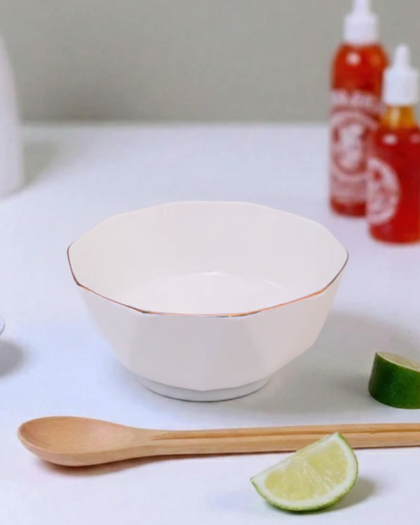 Diamond Cut Golden Edge Serving Bowl - White