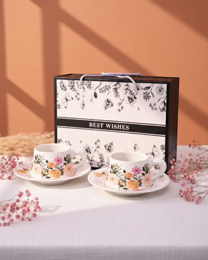 Wildflower Embrace Tea Cup With Saucer - Set Of 2