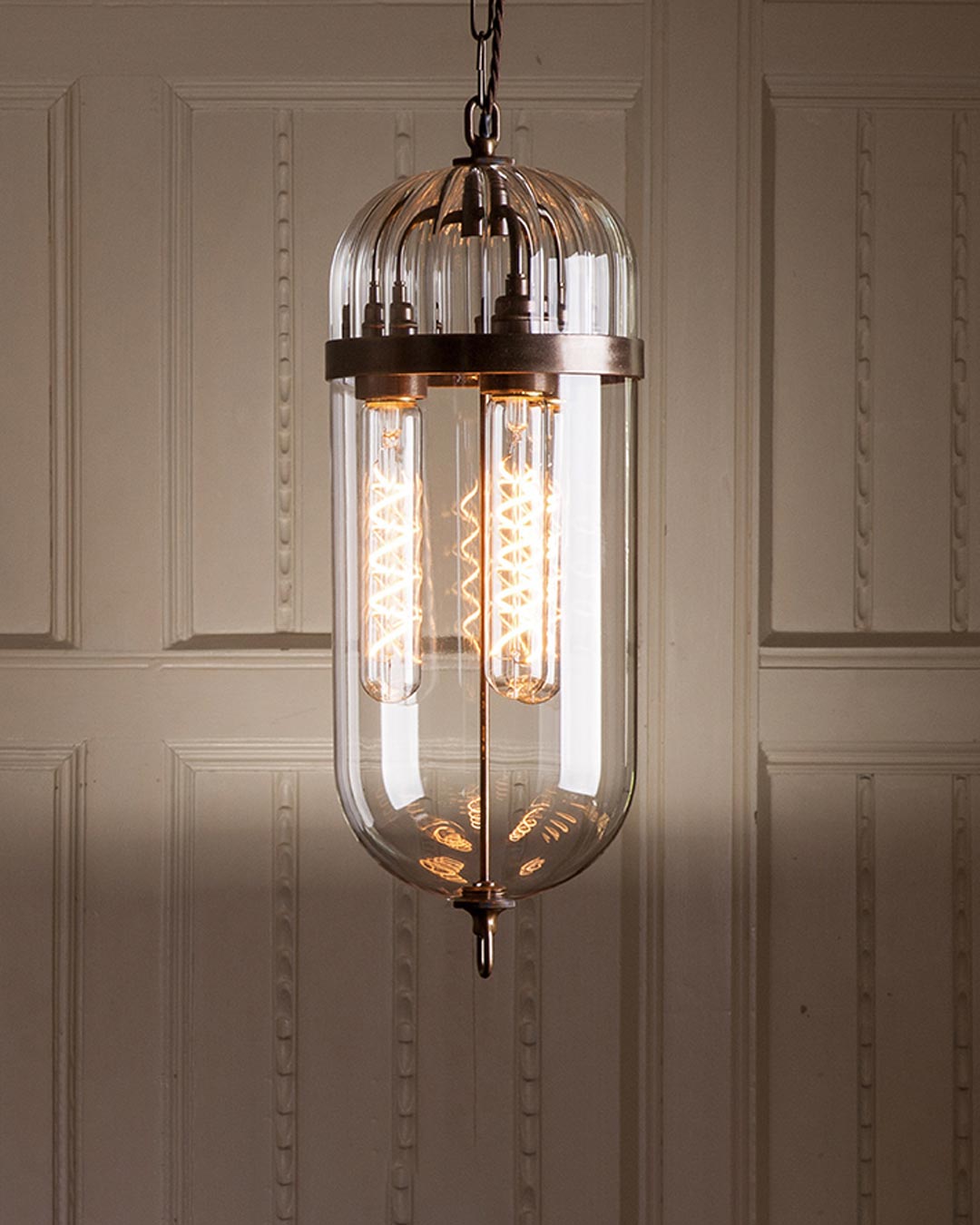 Vintage Industrial Cage Pendant Light - Amber