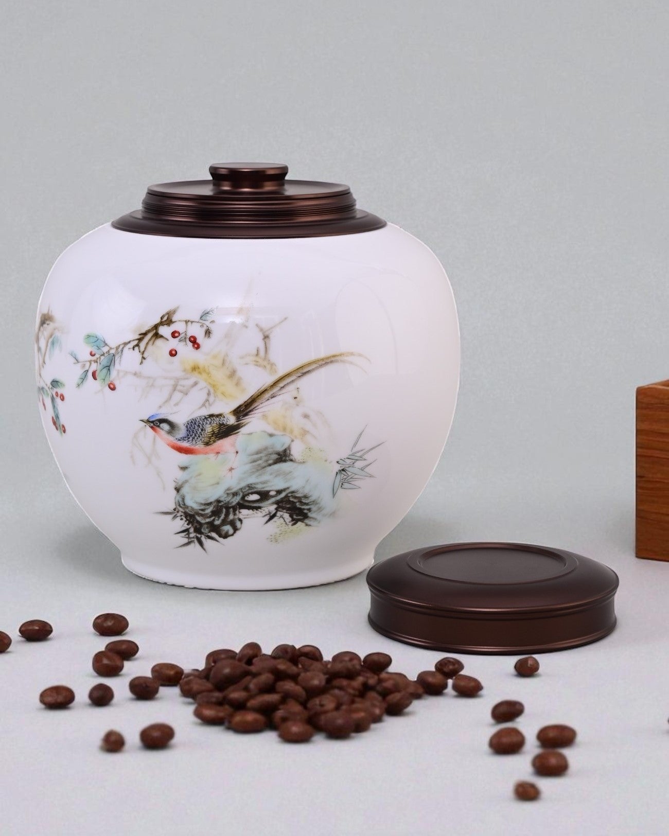 Snow Finch Hand Painted Porcelain Storage Jar