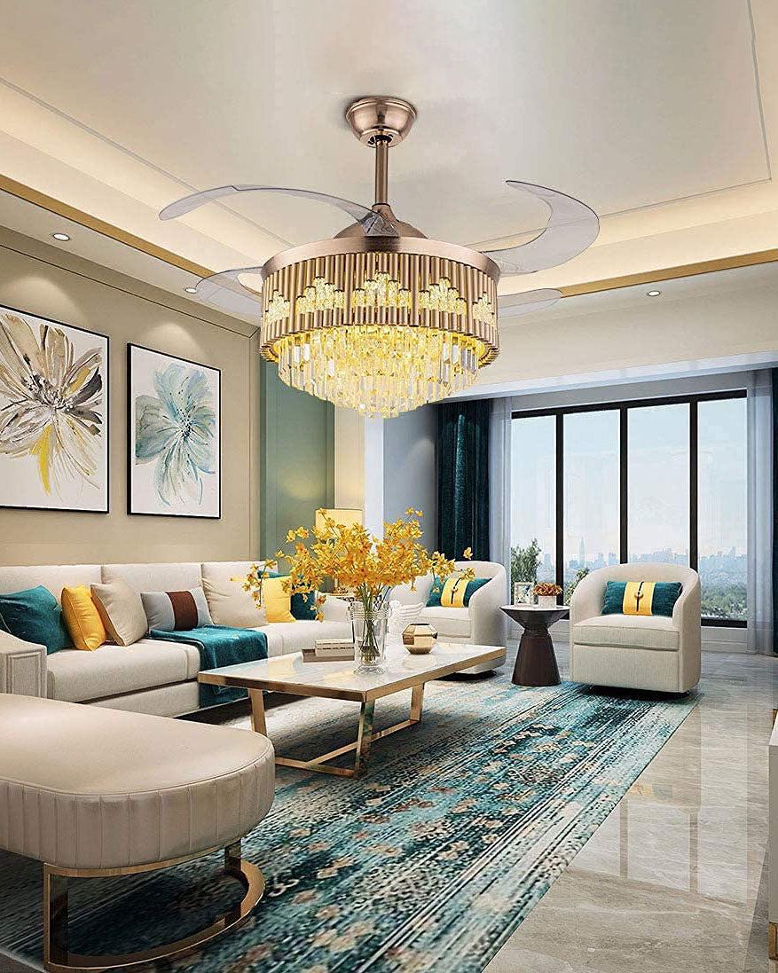 Crystal Luxe Retractable Fan Chandelier