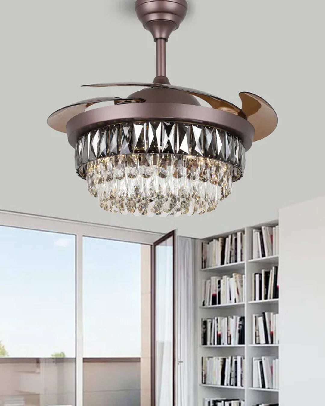 Crystal Breeze Retractable Ceiling Fan + Chandelier Light (with Remote Control)