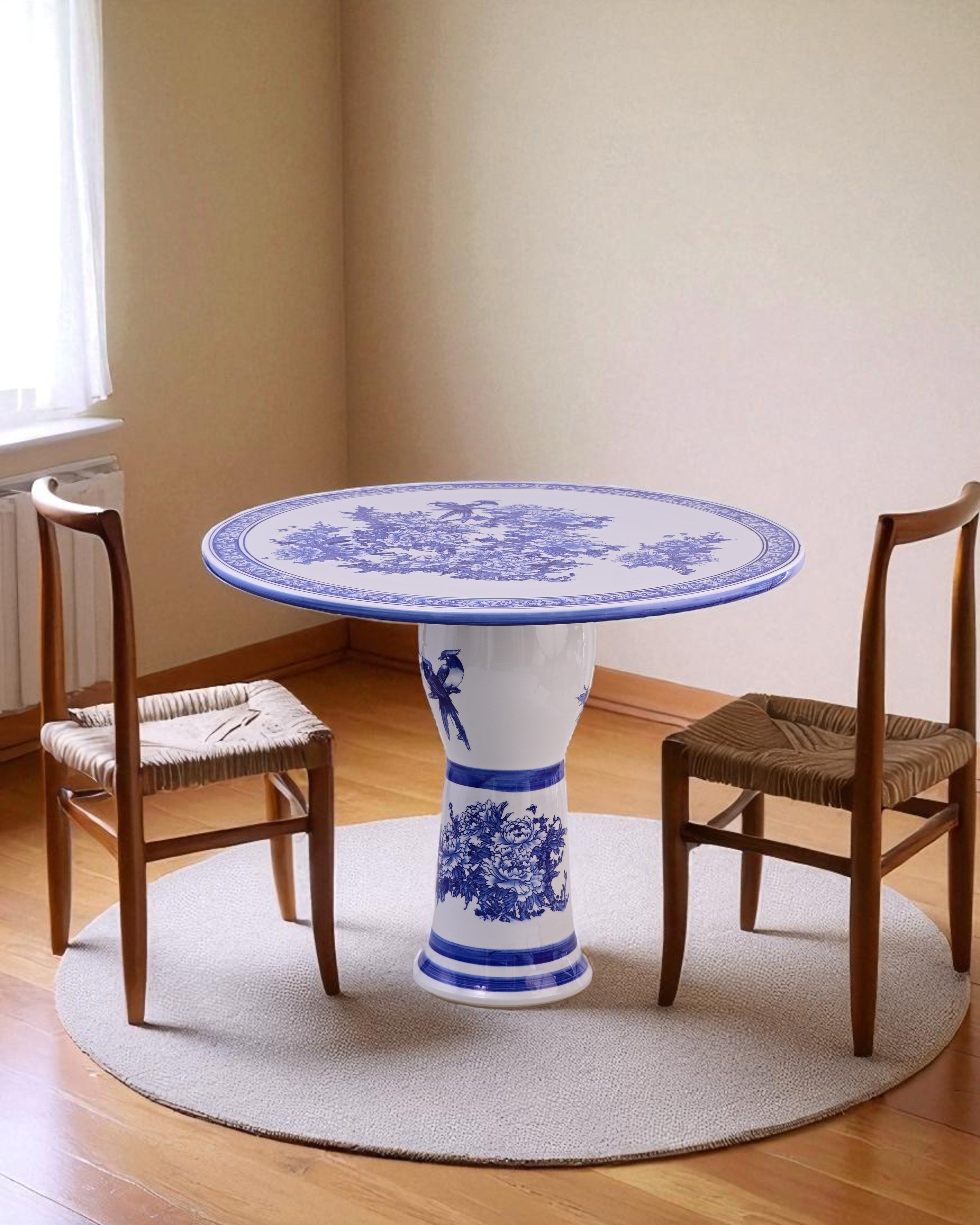 Royal  Blue & White Floral Porcelain Center Table
