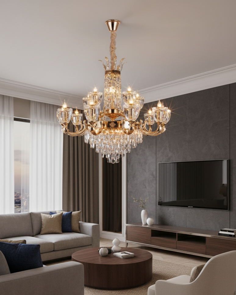 Regal Crystal Gold Chandelier - 15 Bulb
