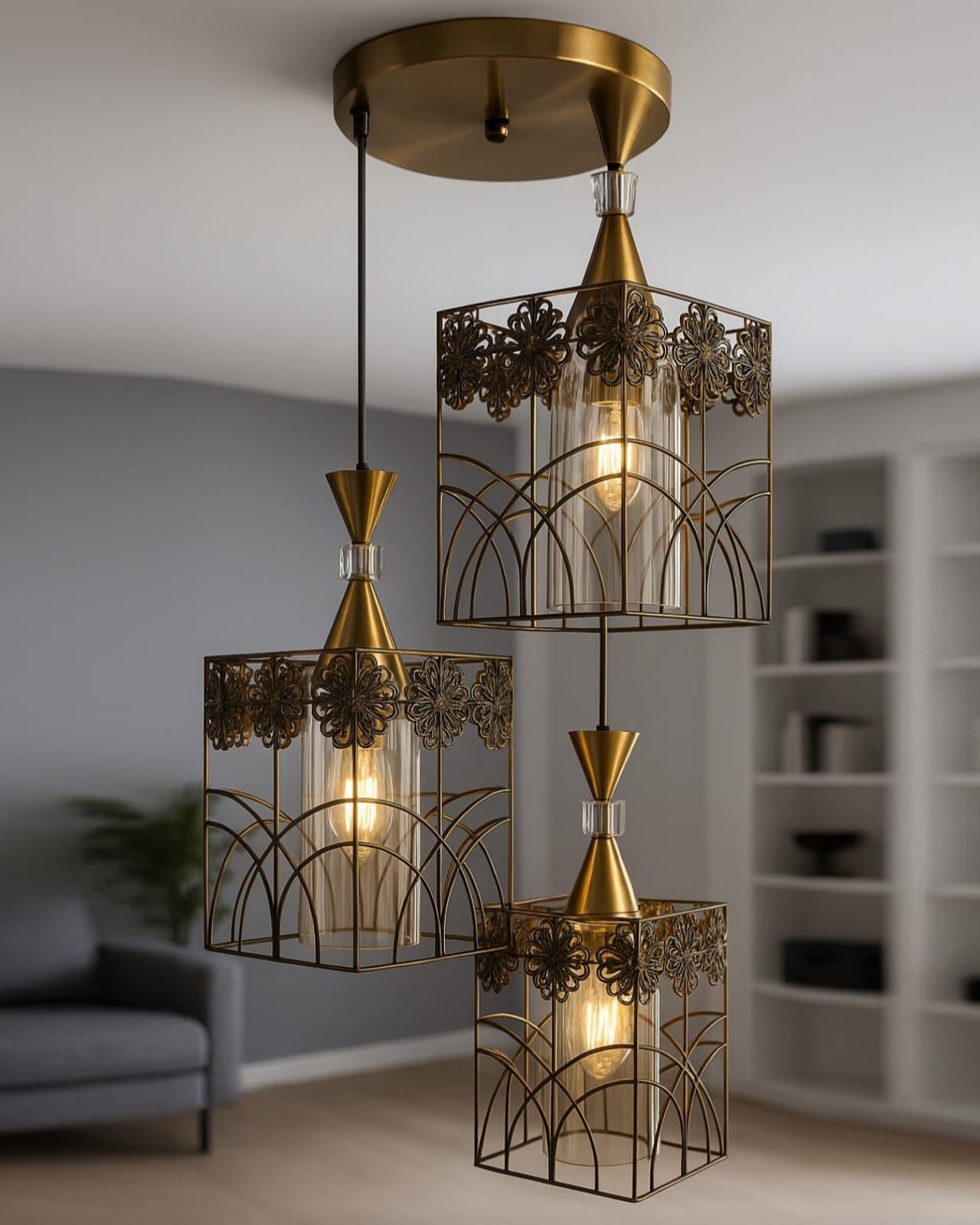 Floral Cube Hanging Pendant Light