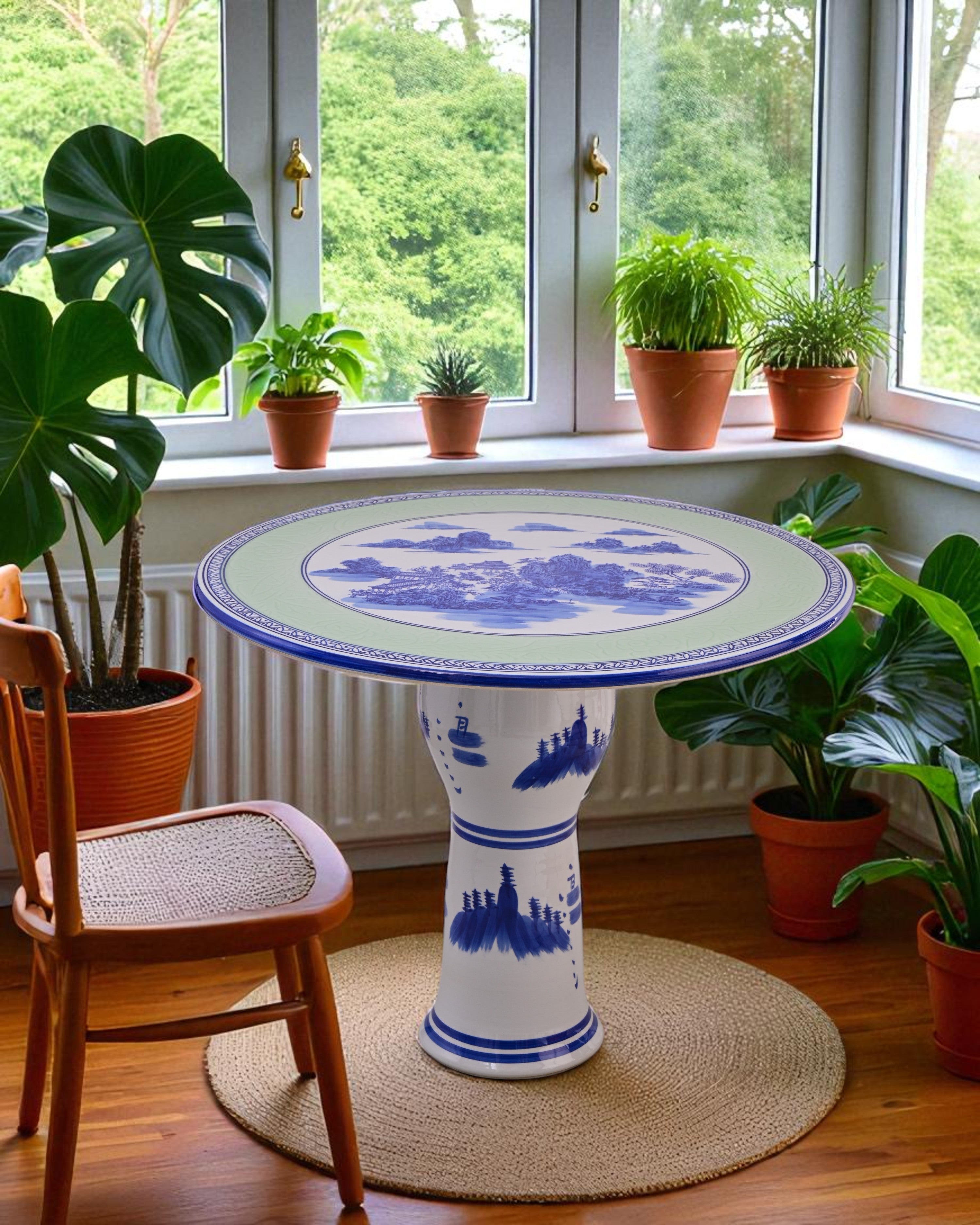 Blue Willow Landscape Porcelain Center Table
