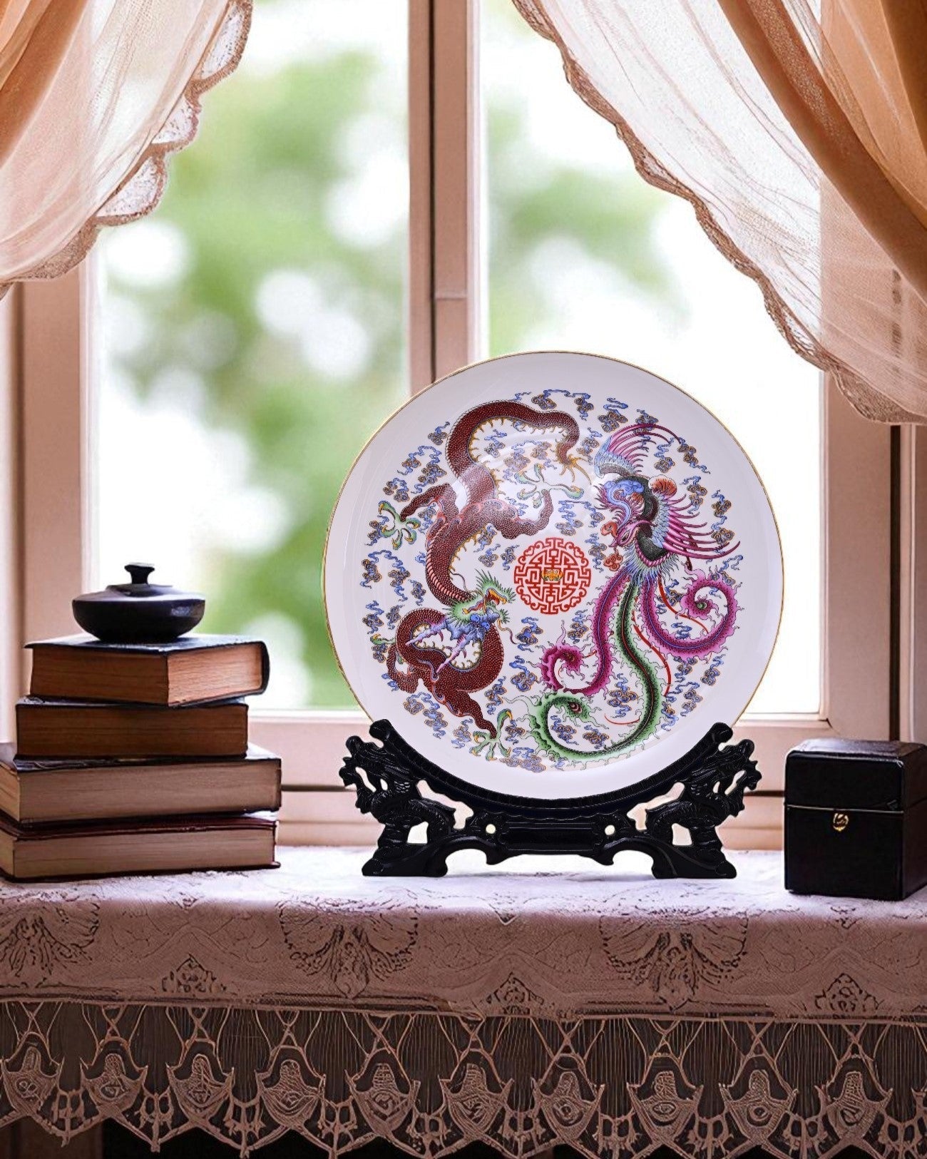 Dragon & Phoenix Harmony Decorative Plate - 41 cm