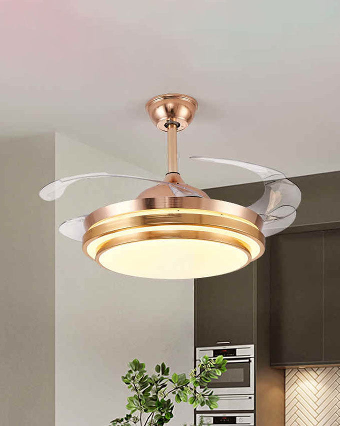 Designer Gold Retractable Ceiling Fan + Chandelier Light (with Remote Control)