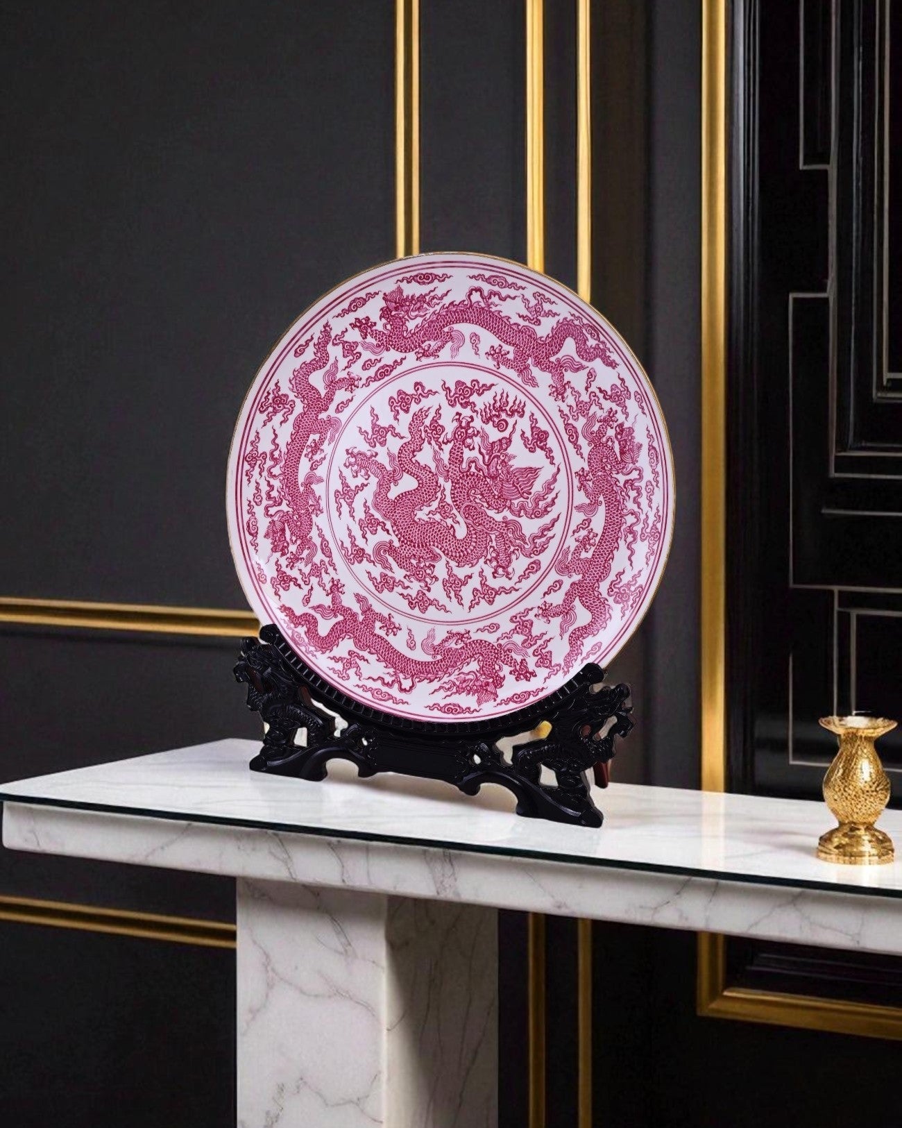 Crimson Dragon Porcelain Decorative Plate - 41 cm