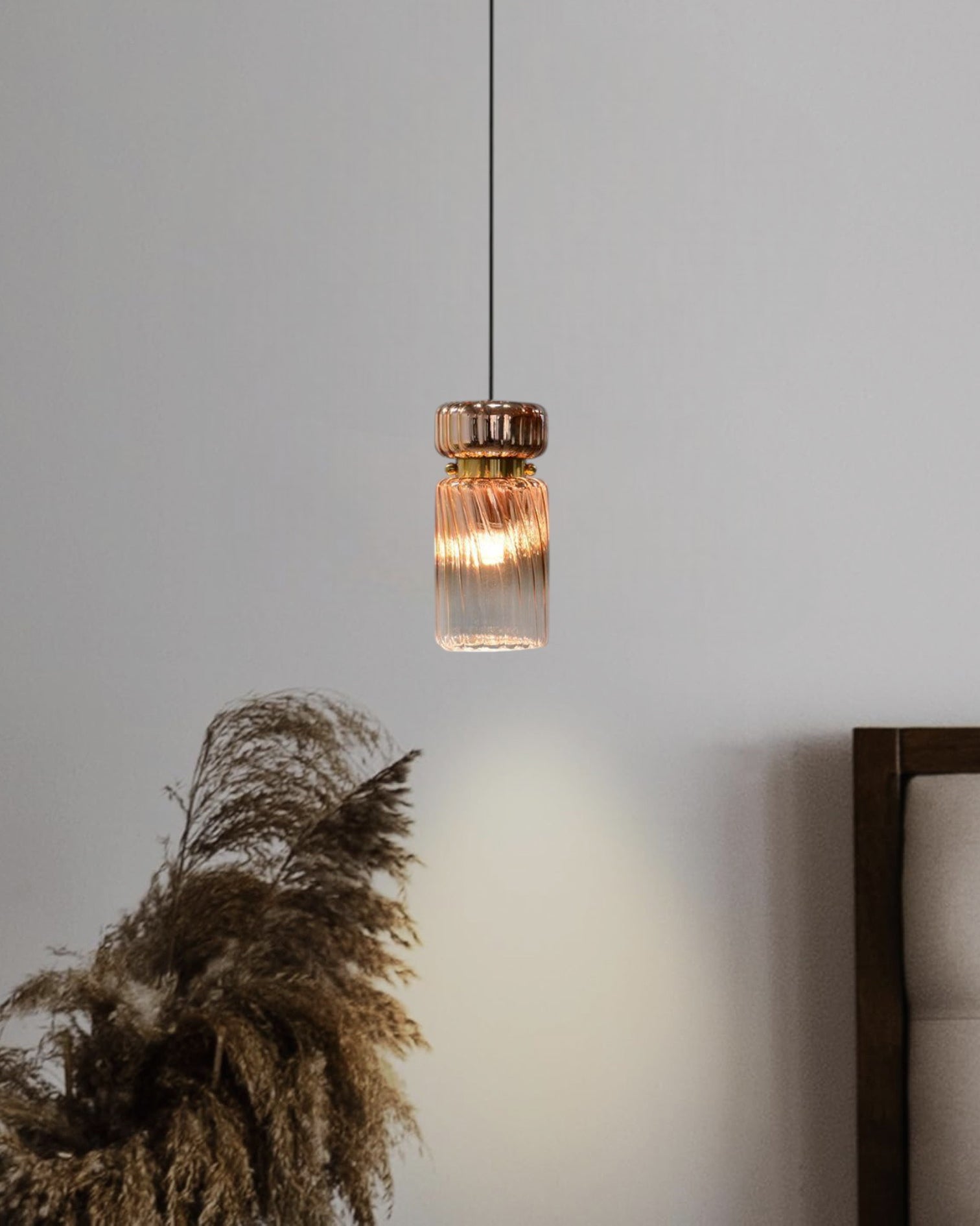Lustrous Cylindrical Glass Pendant Light-Amber