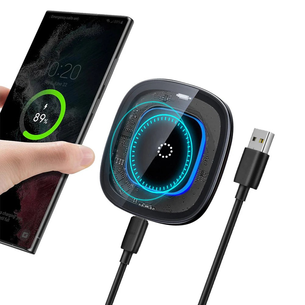 Voltique: 15W Transparent Wireless Charging Pad with LED Aura Ring ‚Äö√Ñ√¨ Fast Charging with Type-C Cable & Compatibility for iPhone 15‚Äö√Ñ√¨11 & All QI-Enabled Devices
