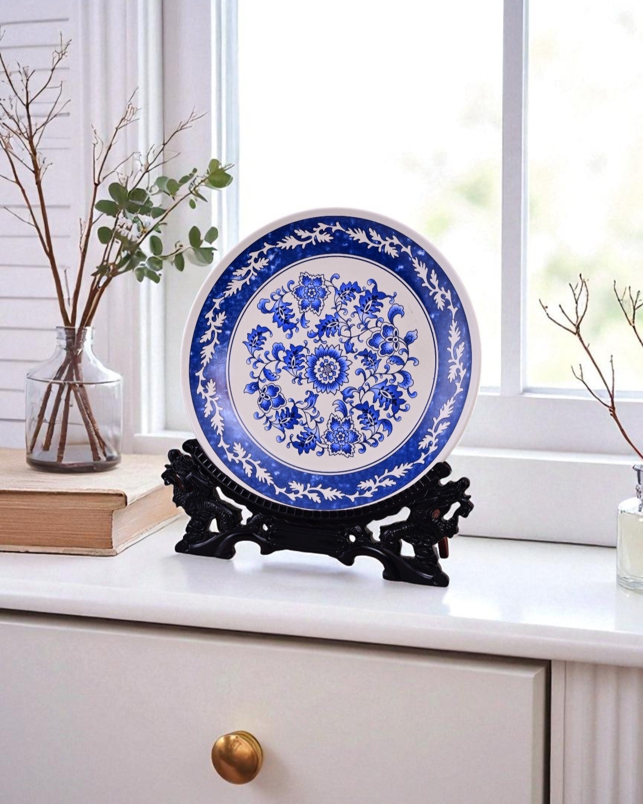 Sapphire Floral Decorative Plate - 35 cm
