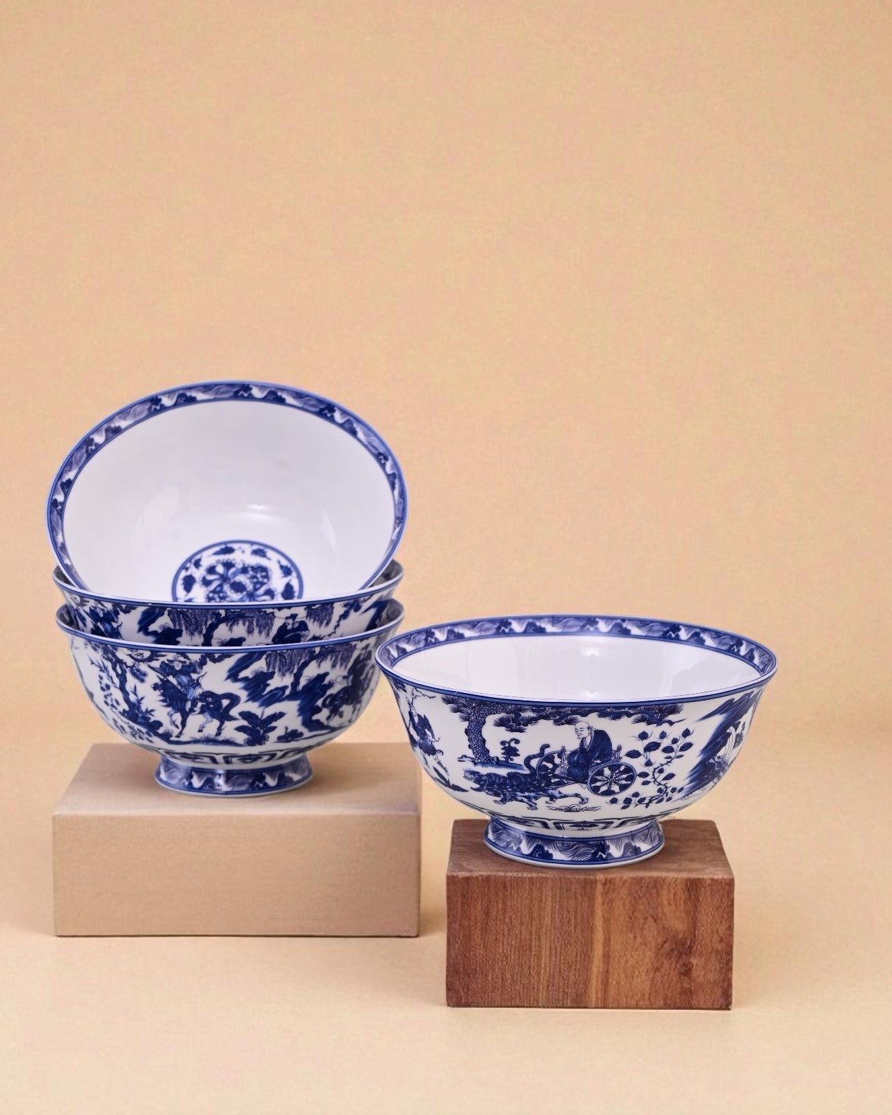 Blue & White Footed Ceramic Serving Bowl