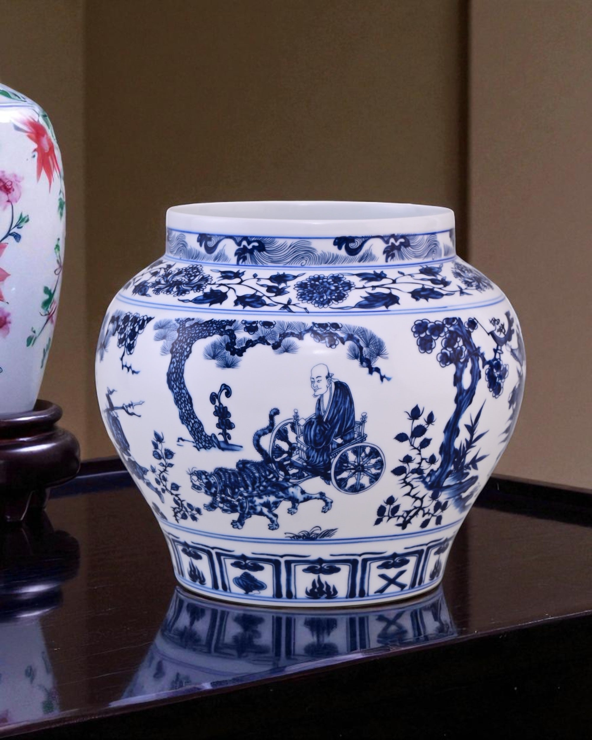 Horseman Scene Blue & White Porcelain Vase