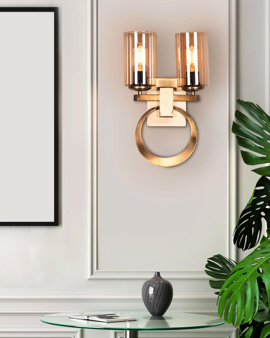 Dual Amber Glass Ring Wall Sconce