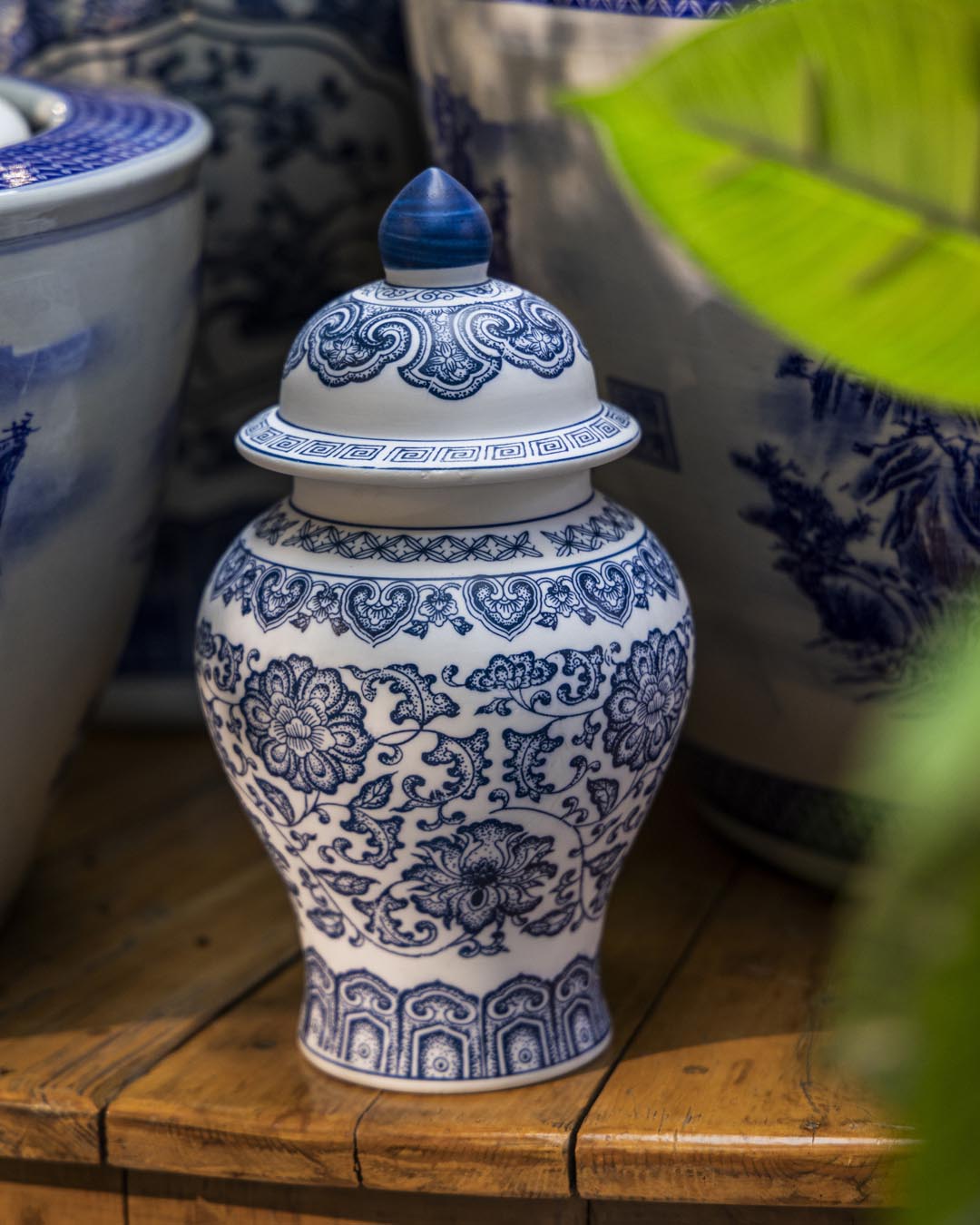 Blue and White Oriental Temple Jar - 24 cm